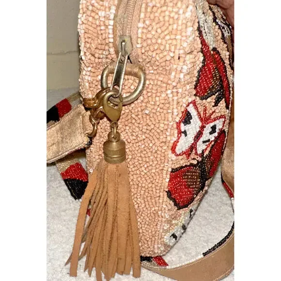 Moyna Colorful Beaded Butterfly Pattern Crossbody(very long strap) Purse Bag - Picture 8 of 14